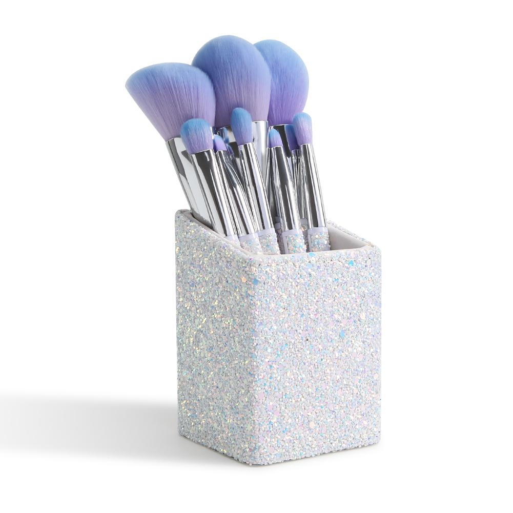 8PCS Sparkle Brush Set With Holder (White)