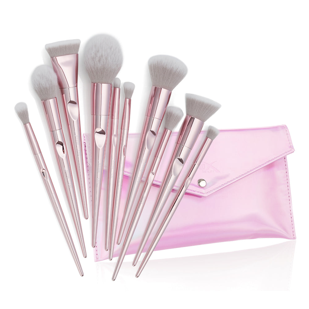 10PCS Pink Makeup Brush Set & FREE 1PU Cosmetic Bag - Prive Accessories