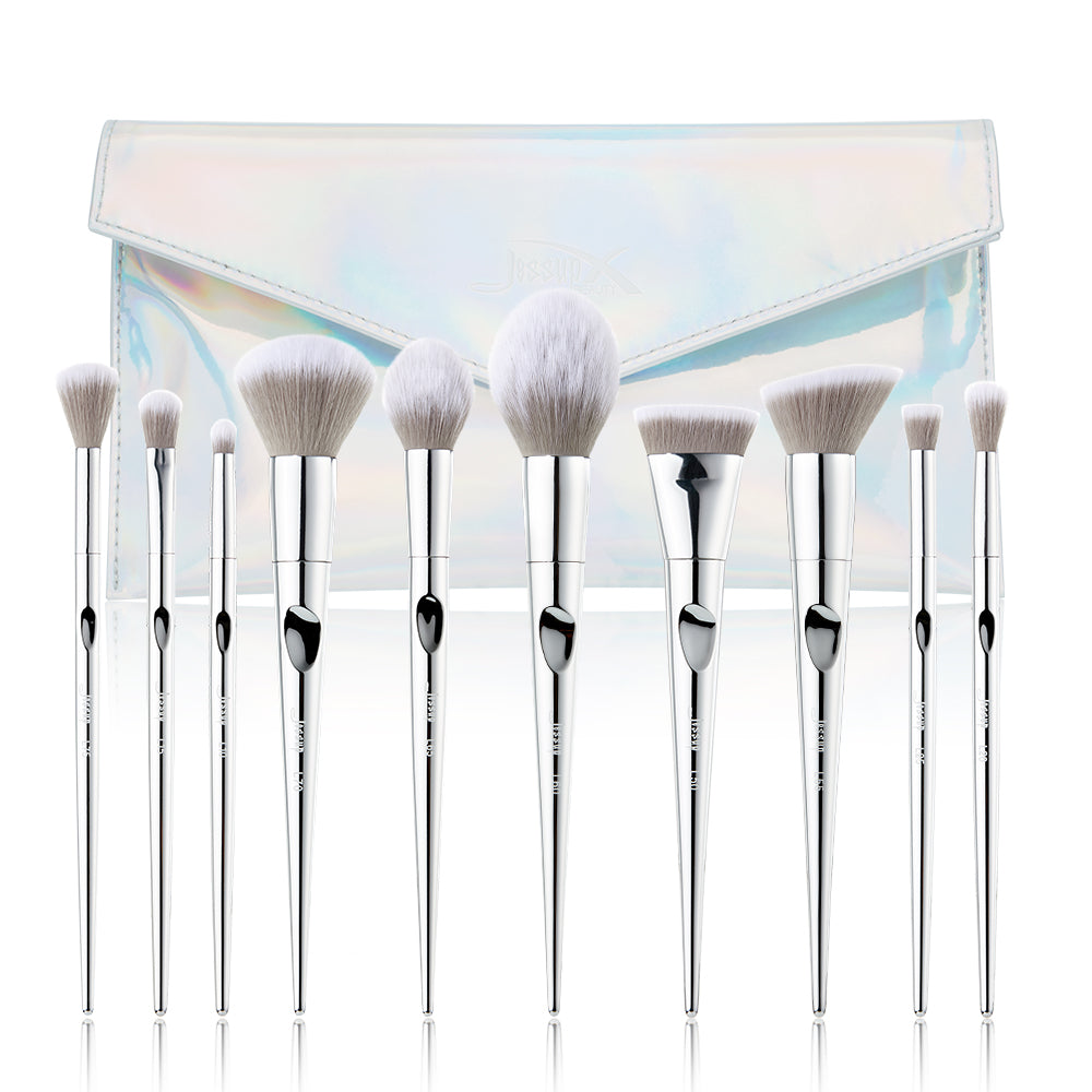 10PCS Silver Makeup Brush Set with FREE bag